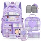 Mochila LEWKANA Cute para meninas com conjunto de lancheira roxa 6-12Y