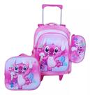 Mochila Lilo Stitch Sorvete Rodinhas Lancheira Estojo Cor Rosa