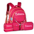 Mochila Luluca com Lancheira e Estojo Escolar Colorida Miçangas