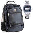 Mochila Masculina Impermeável Alça Cabo de Aço Reforçada + Relógio Digital