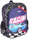 Mochila Masculina Infantil LS Carros Racing Preta Grande Com 4 Divisões - MO4237