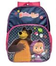 Mochila Masha E O Urso Santino Costas Tam G Azul Botão