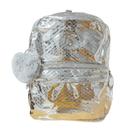 Mochila metalizada prata Fiorella sotti + Pom Pom grande