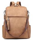 Mochila para laptop FADEON Leather para mulheres 15,6" marrom camel