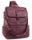 Mochila para laptop FADEON Leather Travel Red para mulheres de 15,6 polegadas
