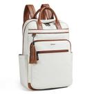 Mochila para laptop Shrie para mulheres de 15,6" em couro de viagem bege