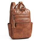 Mochila para laptop Shrie para mulheres de couro marrom de 15,6 polegadas