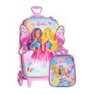 Mochila Roda Tripla Barbie Borboleta 3D Lancheira Escolar