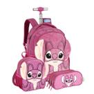 Mochila Rodas Pelúcia Stich Disney Lancheira Estojo Triplo Mochila Rodas Pelúcia Stich Disney Lancheira Estojo Triplo