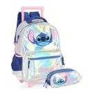 Mochila Rodas Stitch Com Estojo Triplo Escolar Holográfico Mochila Rodas Stitch Com Estojo Triplo Escolar Holográfico