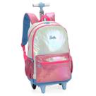 Mochila rodinha e costa Barbie Glitter Holográfico Rosa/Azul Luxcel
