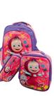 Mochila Rodinha + Lancheira + Estojo Masha E Urso Pink e Lilas Luxcel