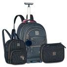 Mochila Rodinhas Rebecca Bonbon Jeans com Lancheira e Estojo