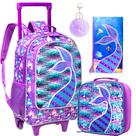 Mochila rolante AGSDON para meninas com lancheira Mermaid 3 unidades