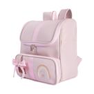 Mochila Rosa Arco Íris Bordado Com Laço Decorativo - 1 Peça