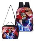 Mochila Simples Com Lancheira Termica Escolar Infantil Estampa Martelo Tor Super Heroi
