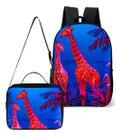 Mochila Simples Com Lancheira Termica Kit Escolar Estampa Animal Girafa Cores Vivas