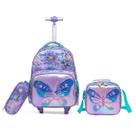 Mochila Spector Feminina Borboleta Escolar Resistente Kit com estojo e Lancheira