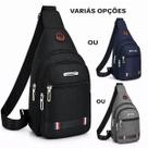 Mochila Transversal Masculina Nylon Impermeável Reforçada Bolsa Ombro Compacta Com Entrada Para Fone