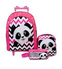 Mochila Urso Panda Rodinhas Brilho Lancheira Estojo Kit - crush