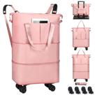 Mochila VOOWO Rolling Dobrável Expansível com Rodas Rosa