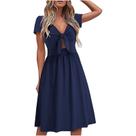 Moda casual feminina com decote em v manga curta vestido arco verão impressão vestidos