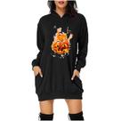Moda casual feminina Halloween estampado com bolsos com capuz vestido de moletom curto