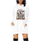 Moda casual feminina Halloween estampado com bolsos com capuz vestido de moletom curto