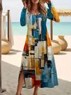 Moda elegante vestido feminino solto vestido casual feminino vestido impresso novo temperamento