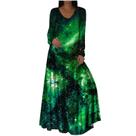 Moda feminina casual em torno do pescoço manga comprida vestido longo estampado 3d