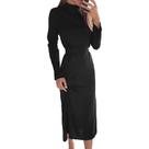 Moda Feminina Casual Gola Alta Cor Sólida Manga Longa Cinto Vestido Longo
