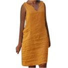 Moda feminina casual plus size com decote em V cor soild colete sem mangas vestido de linho