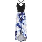 Moda feminina casual sexy sem mangas sem encosto estampado halter meados bezerro vestido