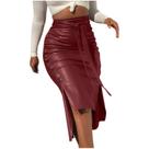 Moda feminina cintura alta casual senhoras botão sólido mini fit saias de couro