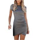Moda feminina com decote em O verão manga curta sólida sexy Evening Sling Mini vestido