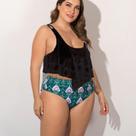 Moda feminina grande cor gorda impressão de duas peças maiô roupa de banho roupa de praia