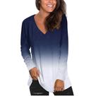Moda feminina impressão casual gradiente com decote em V manga comprida solta camisetas