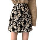 Moda feminina mini saia saia impressa cinta elástica senhoras saias curtas finas