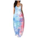 Moda feminina plus size tie-dye com decote em V bolsos sem mangas colete vestido longo