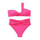 Moda feminina sexy cor sólida um ombro dividido maiô de duas peças