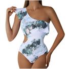 Moda Feminina Sexy Swimwear One Shoulder Ruffles Impresso Backless Siamese Swimsuit