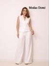 Modas Domi- Conjunto Feminino Calça Pantalona e Colete com Detalhe de Botão Luis Twill 91102
