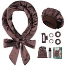 Modeladores de cabelo noturnos Gwabee Satin Heatless Curls para dormir em rolos de modelador de cabelo sem aquecimento para cachos, conjunto de hastes de ondulação acetinadas sem calor de 70" para mulheres com ondas longas, volume de cabelo marrom, 9 unidades
