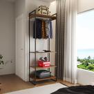 Modulo Closet Industrial Cabideiro Ferro Preto Amêndoa
