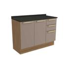 Módulo Cozinha Kappesberg Botanic Balcão Botanic M624 c/3 Gavetas e 2 Portas c/Tampo 120cm Nogueira/Fendi/Preto Brilho - Kappesberg