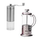 Moedor Café Manivela Manual + Cafeteira Francesa Inox 350ml