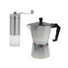 Moedor Café Manivela Manual + Cafeteira Italiana Moka 300ml