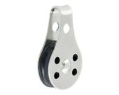 Moitao olhal 46x26 mm em aco inox com roldana em nylon 6mm Moitao olhal 46x26 mm em aco inox com roldana em nylon 6mm