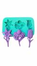 Molde 3 Flores Jardim Em Silicone Pasta Americana Biscuit Chocolate Artesanato Sabonete
