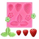 Molde de silicone de morango, folhas e flores para decoração de bolos